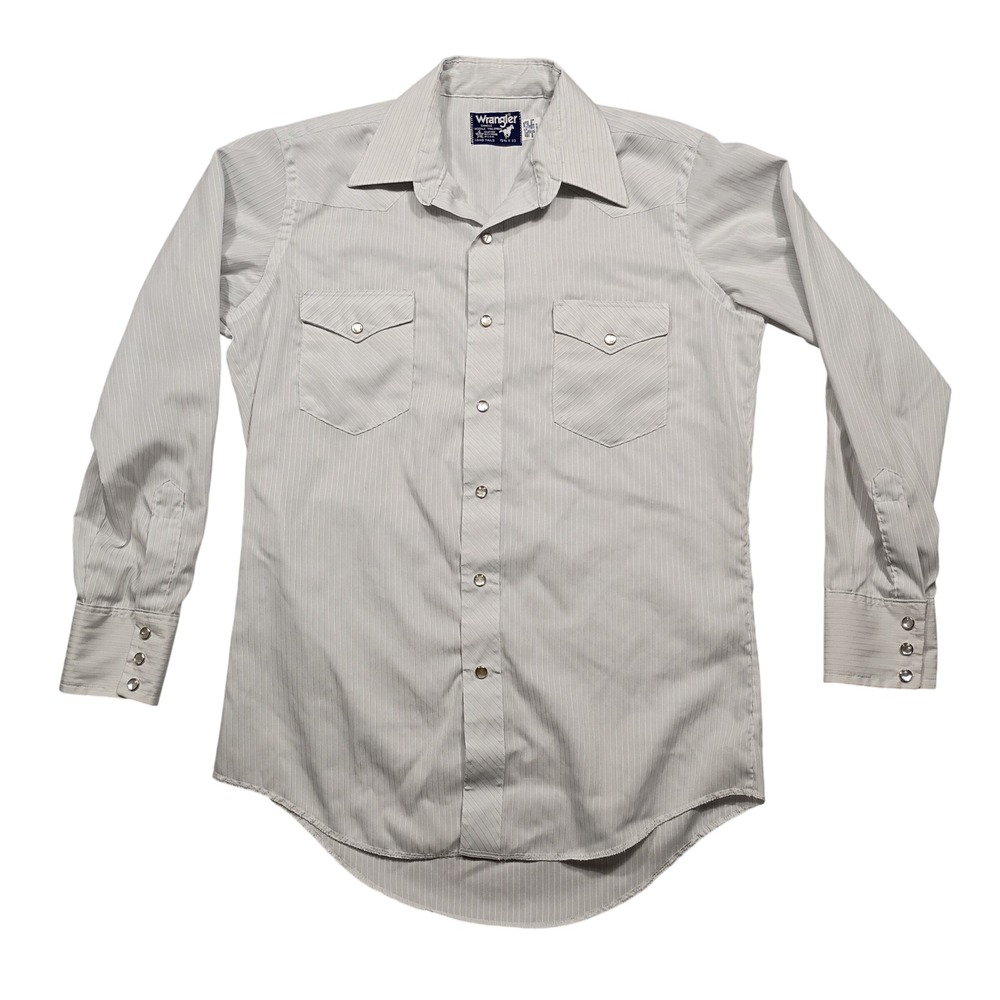 Wrangler Western Shirt Mens 15.5x33 Pearl Snap Pinstripe Rare 90's VTG Gray